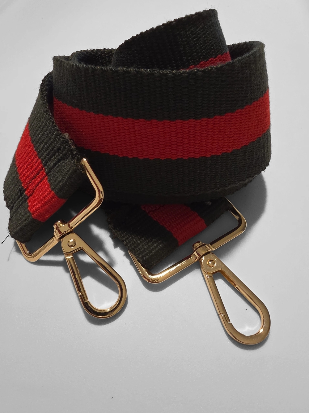 Green and Red Luggage Shoulder Strap with Gold Clips